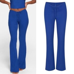Skims Ruched Cobalt Blue Soft Lounge Ribbed Flare Pants Size M